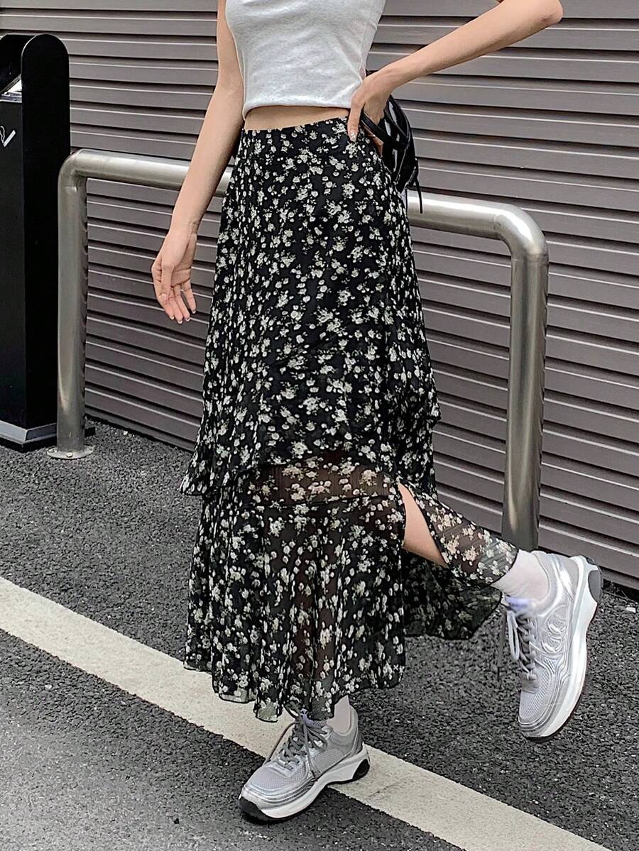 女款全印花休閒百搭迷你裙，適合約會、旅行與度假，黑色夏季款 - 黑色 - 查看 1