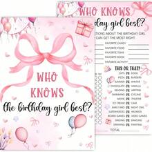 20pcs Pink Birthday Party Game Cards - Pink Bow Theme Pajama Party Supplies - Birthday Night Game Creative Ideas - Bow Question Card - View 6