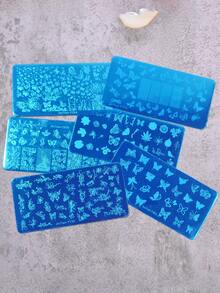 6pcs Nail Art Stamping Plate Set, Butterfly & Flower Pattern Nail Stamping Tools - Silver - View 3