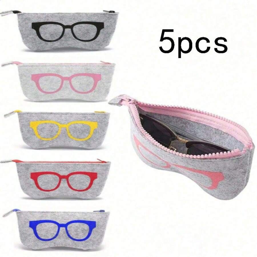 5pcs Unique Soft Felt Eyeglass Pouches - Colorful Eye Design, Portable Durable Fashionable Glasses Case, Unisex, With Zipper Closure, Cute Eyeglass Case, Summer Beach Travel Essential - Multicolor - View 1