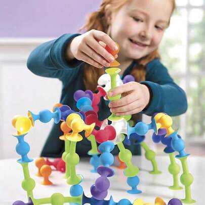 11pcs/Set Outdoor Swimming Pool Toys, Summer Toys, Birthday Gifts, Children Suction Cup Building Blocks Toys, Soft Rubber Construction Blocks Early Education Suction Cup Puzzle Toys, Floating Toys, Toddler Toys, Christmas Gifts, Bath Toys, Baby Toys