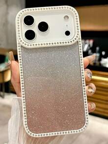 Funda de teléfono de acrílico transparente con degradado de brillo de lujo para iPhone 17 Pro Max, 17 Pro, 17, 16 Pro Max, 16 Pro, 16, 15 Pro Max, 15 Pro, 15, 14 Pro Max, 14 Pro, 14, 13 Pro Max, 13 Pro, 13, 12, 11, funda suave anti-caída de moda para mujeres - Blanco - Ver 2