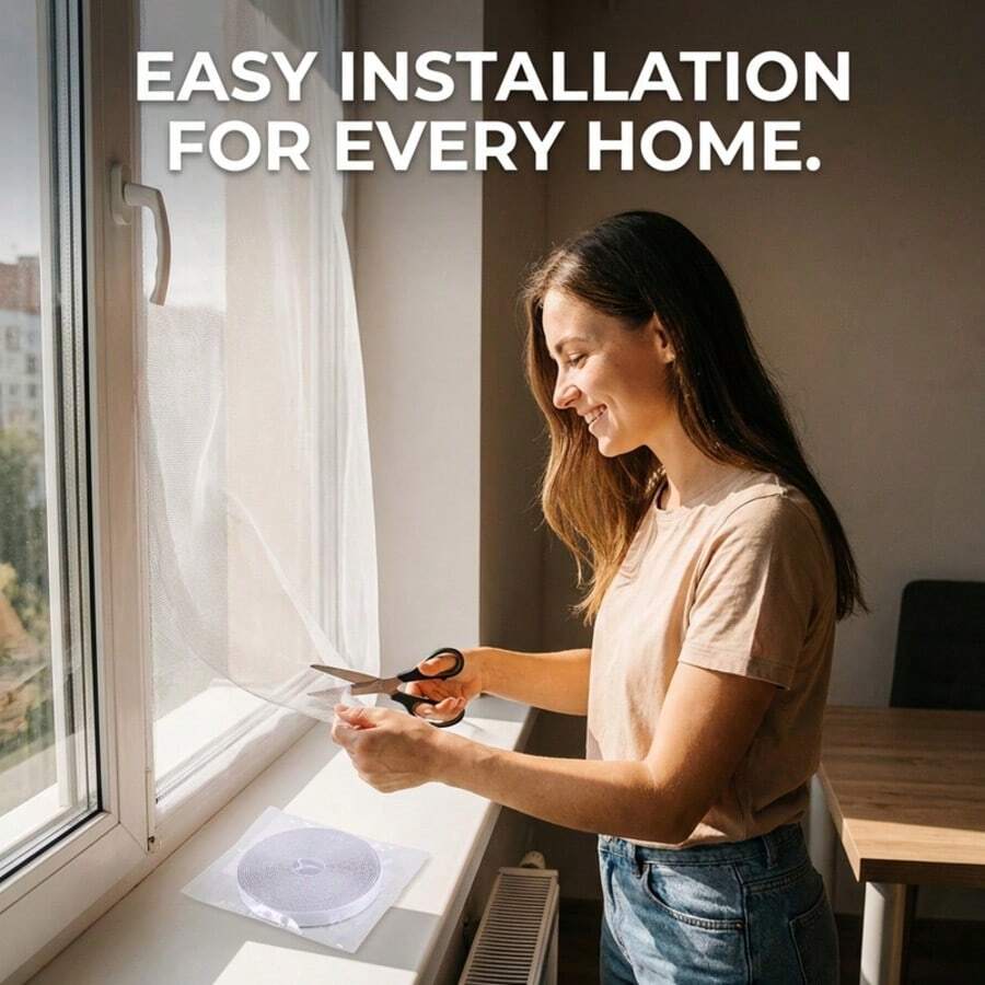 OBOVAY 1pc Self-Adhesive Anti-Mosquito Window Screen, Easy To Install, DIY Anti-Mosquito Net Curtain With Hook And Loop, Durable Mesh, Suitable For Home Insect Protection - Multiple Styles - View 1