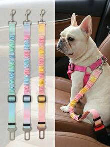 PETSIN 1 Pc Pet Car Seat Belt, Gradient Color Dog Retractable Leash, Rainbow Style Pet Leash, Elastic Cushioning Car Seat Belt Nylon Seat Belt, Heavy Duty Durable Dog Car Seat Belt, Dog Seat Belt, Make Your Dog ! Dog Outing Dog Supplies Dog Car Seat Car Seat Covers Dog Car Seat Cover Pet Car Seat - Multicolor - View 4
