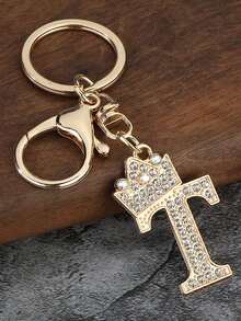 1pc Fashion Zinc Alloy Rhinestone Letter Keychain, Elegant Charm For Bag/Backpack - Perfect Gift Car Accessories Bag Charm School Cute Goth Y2k - Gold - View 23