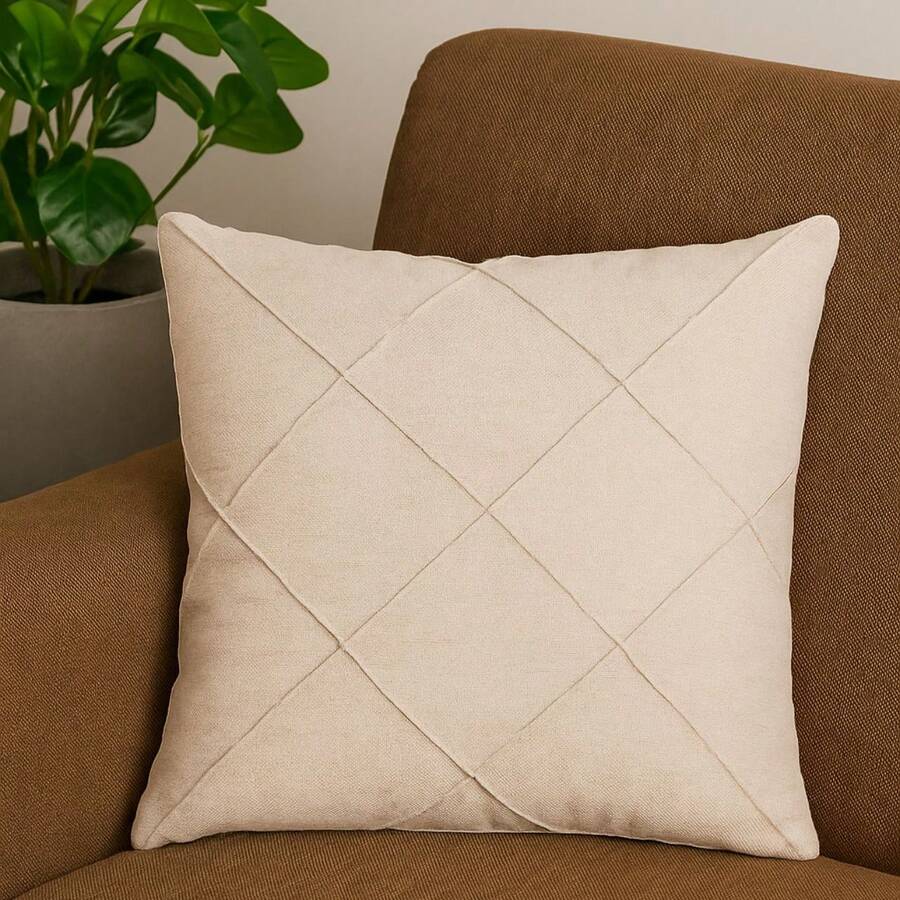 Modern Draped Raw Linen Square Cushion Cover 50x50cm Ideal For Living Room Indoor Spaces With Invisible Zipper Machine Washable - 原油 - 查看 1