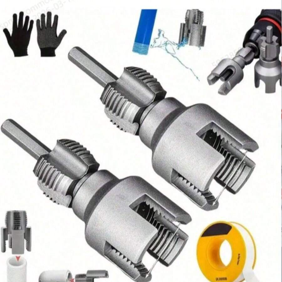 2pcs/Set Internal & External Thread Repair Tool, Compatible With 4/6mm NPT Pipe Tap, Aluminum Alloy Thread Repair Kit For PPR/PVC/Copper Pipe, Non-Slip Handle - Wire Splitting Tools - View 1