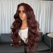 Karnika Roan 13x4 蕾丝前假发，22 英寸波浪形合成假发，150% 密度，自然逼真蕾丝前假发，耐热纤维假发，适合日常、派对、节日、初学者佩戴 - 棕色 - 查看 12