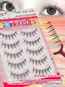 5 Pairs False Eyelashes Wispy Manga Lashes Natural Look Korean Japanese Anime Lashes Manhua Effect Look Like Individual Clusters Spiky Cosplay Eyelashes With Clear Band Pack - Black - View 2