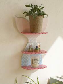 1件装美人鱼尾巴壁挂式置物架，悬挂式收纳架，海洋主题房间装饰，粉蓝色波西米亚风壁挂展示架，适合展示绿植、蜡烛、水晶香水和小摆件，适合客厅使用。 - 彩色 - 查看 5