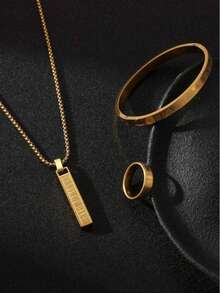 3件套不锈钢罗马数字手链、戒指和项链首饰套装，适合日常佩戴 - 彩色 - 查看 7