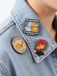 1枚可爱橙色猫咪珐琅趣味“这是我的椅子”和“邻里徽章”自爱徽章金属胸针时尚翻领徽章背包衣服珠宝包别针毕业礼物 - 彩色 - 查看 1