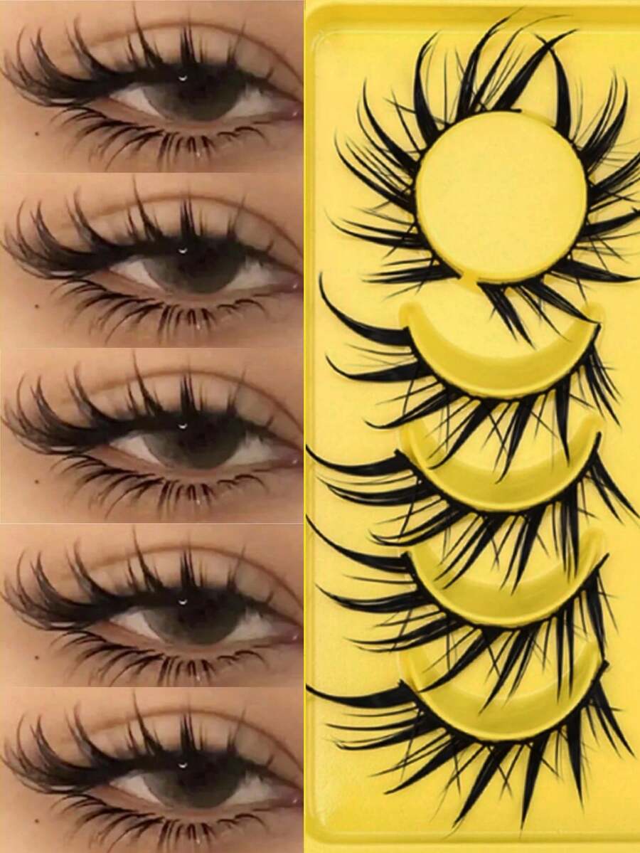 6/7 Cặp Mi Giả Mắt Cáo Ướt, Mi Giả Dày Xoăn Dành Cho Cosplay Anime, Dụng Cụ Trang Điểm Nối Mi Ướt - màu đen - Xem 1