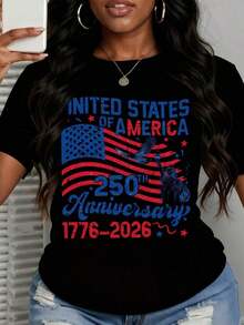 United States Of America 250th Anniversary 1776 2026 Patriotic T-Shirt With American Flag And Statue Of Liberty Design For Independence Day Celebration - 黑色 - 查看 2