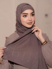 1pc Crystal Decor Comfortable Soft Breathable Women Headscarf, Suitable For Daily Abaya Wear, Travel Essential, Holiday - Multicolor - View 3