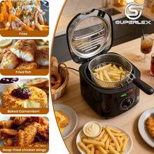 SUPERLEX 2-Liter Electric Deep Fryer, 2000W Multi-Function Fryer, Stainless Steel Non-Stick Coating Frying Basket Is Easy To Clean, Multi-Mode Temperature Function, Designed For Home Kitchens, Can Be Used For Frying Chicken, French Fries, Grilling - Ver 4