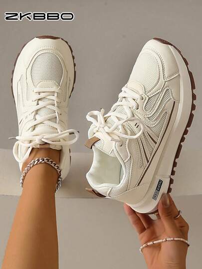 ZKBBO Women's Casual Sports Shoes, Flat Lightweight Comfortable Sneakers, Lace-Up Round Toe Gump Shoes, Walking Fitness Running Shoes