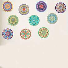 10pcs Unfinished Wooden DIY Hand-Painted Mandala Coaster Set, Craft Wood Fragments For Painting - A - View 2