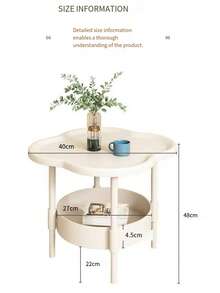 1pc Dual-Layer Sturdy Plastic Side Table, Modern Minimalist Solid Color Cloud-Shaped With Anti-Slip Edge, Storage Nightstand/Coffee Table Suitable For Living Room Bedroom Sofa - Multicolor - View 2