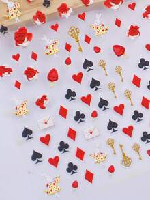 1 pieza Pegatina de arte de uñas 5D, patrón de candado y llave, decoración de uñas con corazón de rosa de San Valentín y conejo, pegatina de arte de uñas DIY - Multicolor - Ver 2