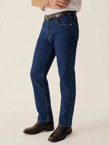 Men's Stretch Slim Straight Leg Business Casual Jeans, Slant Pocket Design, Versatile For Daily Wear - Blue - View 3