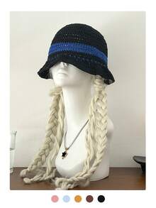Colorful Dopamine Striped Knit Bucket Hat, Autumn/Winter, Large Head Circumference, Flattering, Rainbow Crochet Bucket Hat, Summer, Hyun-A Style, Sun Protection, Striped Knit Bucket Hat,Beach,Vacation - Multicolor - View 7