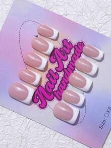 Square-Shaped Handmade Nail Decorations, Y2K Baddie Style, Includes Nude, Purple, Gold, White Nail Plates With French Tips, Carving, Beads, Stars, Asymmetrical Liquid Metal Elements, 10Pcs/Set 3 Size Options, Suitable For Parties, Galas, Daily Wear, Comes With Tools, Great Gift For Women & Girls Press On Nails Nail Supplies Nails Handmade Press On Nails - trắng - Xem 4
