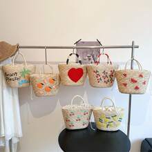 Summer Fruit Pattern Woven Tote Bag, Women Holiday Casual Handbag Suitable For Beach, Seaside, Vacation - Khaki - View 2