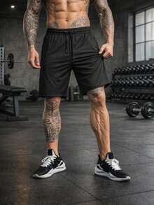 Men's Bermuda Shorts With Zipper, Gym, Sports, Beach, Breathable & Lightweight Polyamide - Black - View 5