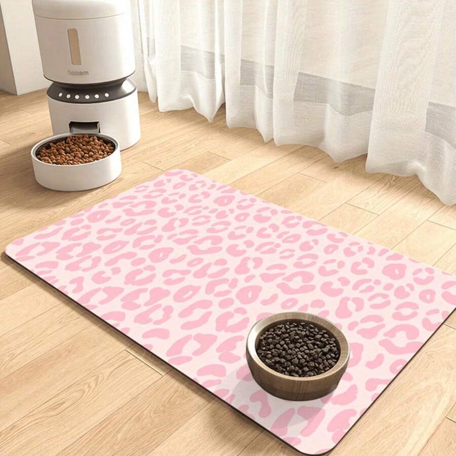 Quick-Absorb Non-Slip Pet Feeding Mat Compatible For Cats & Dogs - Soft Leopard Print Cat Food & Dog Bowl Mat,For Paws - 15.7*23.6吋/40*60厘米 - 查看 1