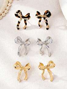 新款金铂豹纹蝴蝶结耳钉，欧美复古时尚奢华耳环，适合情人节、母亲节、假期佩戴 - 彩色 - 查看 2