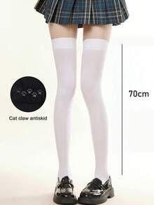 1双春夏黑白硅胶防滑加长过膝袜，女士显瘦JK袜40/50/70cm加长袜，天鹅绒大腿袜，可爱黑白猫爪防滑中筒袜，百搭修身透气纯美学院风 - 彩色 - 查看 17