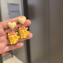 Cute Cartoon Drop Earrings, Yellow Heart Star Pendant Earrings, Japanese Anime Fashion Jewelry For Women - 2/1 Pair - View 3