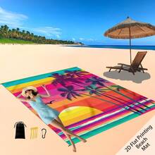 1 tấm trải biển cỡ lớn 185*235CM chống thấm nước và chống cát, họa tiết hoàng hôn trên bãi biển và cây cọ, phù hợp cho 2-3 người đi nghỉ mát trên bãi biển, nhẹ, mỏng và bền, thích hợp cho cắm trại, dã ngoại ngoài trời. - D - Xem 7
