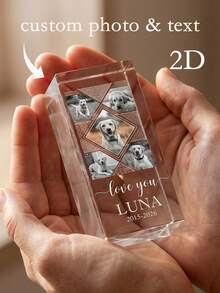 Custom Personalized 2D Pet Photo Crystal Block - "Always Remembered" Memorial Pet Keepsake With Name & Dates - Sympathy Gift For Pet Lovers - Perfect For Home Decor & Commemorative Display - Multicolor - View 3