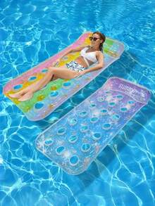 1pc Inflatable Hollow Gradient Sequin Floating Bed, Made Of PVC Material, Summer Beach Inflatable Floating Device, Water Relaxing Lounger, Swimming Pool Float, Beach Essential, Beach Accessory - Water Rest Area - View 1