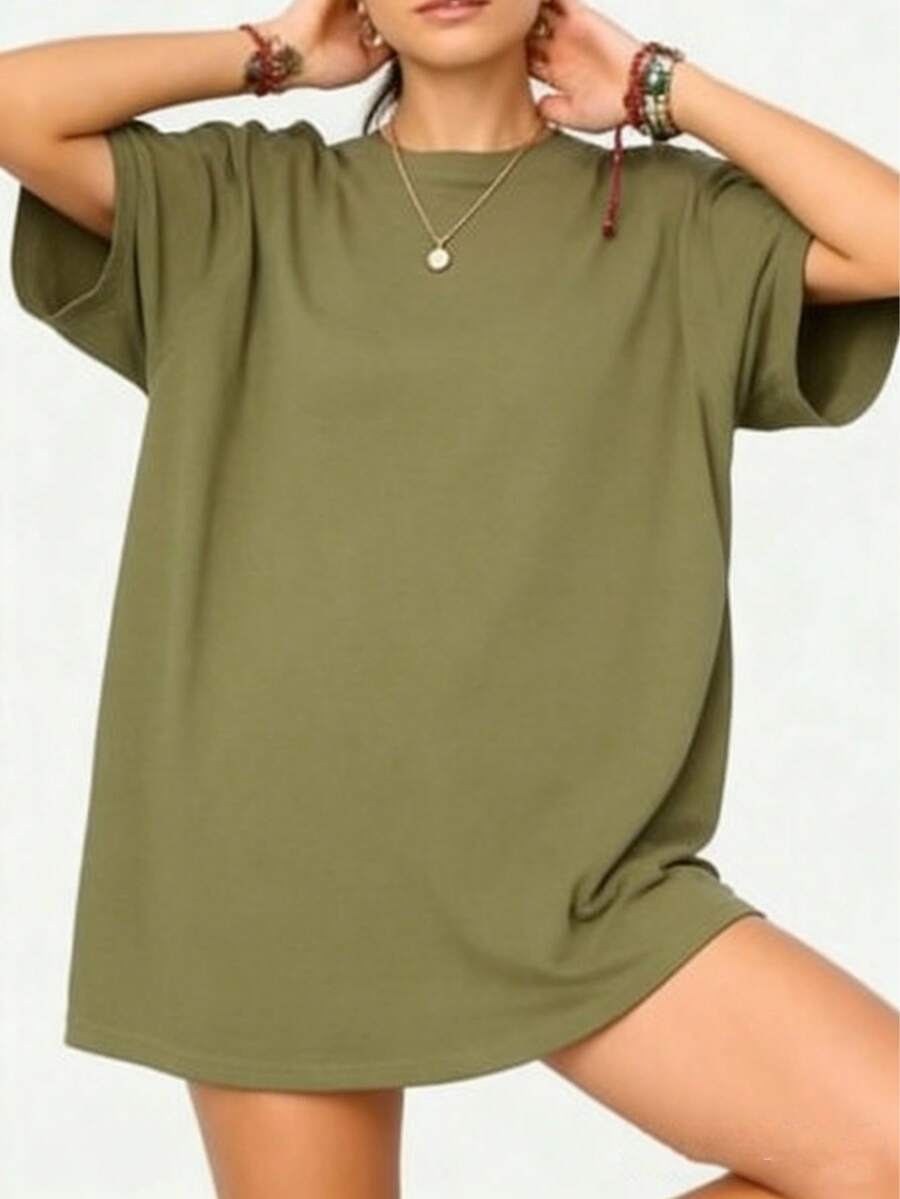 Women's Round Neck Short Sleeve Oversize Fit T-Shirt For Spring/Summer-Unisex Loose - Fit Comfortable Vintage Street - Style Cotton T - Shirt Top-Summer Casual Vintage Cotton Printed T-Shirts For Couples - 綠色 - 查看 1