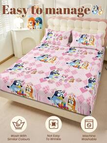 1件蓝色卡通印花床单，可爱卡通图案，床垫保护套，柔软家纺，亲肤透气，抗起球，适合家庭卧室和宿舍，适用于所有床型：单人床、双人床、大号床、特大号床，四季皆宜，可机洗，防尘防滑，不含枕头和枕套，最佳节日礼物 - 彩色 - 查看 7