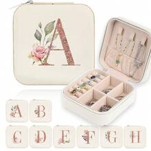 2026 Best-Selling Classic False Leather Jewelry Box With Zipper Closure - Waterproof And Lightweight, Suitable For Travel, Featuring A 26-Letter Floral Design, Detachable Necklace Display Stand And Compartments For Rings And Earrings - Elegant Jewelry Gift For Women, Decorative Lid, Storage Solution, Jewelry Box - A - Xem 1