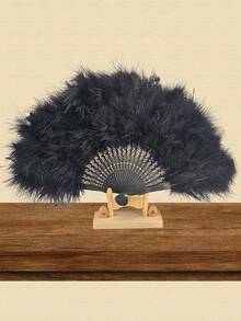 1把D EXCEED人造羽毛扇，1920年代复古折叠扇，适用于化装舞会、舞蹈表演、茶会、婚礼装饰、角色扮演、派对、夏季、假日、节日、配饰 - 彩色 - 查看 5