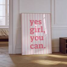 1幅“Yes Girl You Can”励志名言帆布画，粉色字体，适合卧室、客厅、公寓、宿舍等场所，可作墙面装饰，送给她的礼物，不含画框。 - 彩色 - 查看 3
