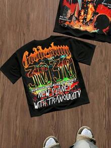 Apocalypse Sci-Fi Double-Sided Crisis&Disaster Print Oversize Short Sleeved Street Y2K Niche Style T-Shirt Top Print Y2K Crew Neck T Shirt For Women, Holiday, Vacation, Spring, Festivalsummer Clothes,Men Graphic Tees,Vintage T Shirts - 黑色 - 查看 3