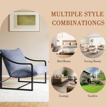 Silla de acento moderno de mediados del siglo con marco de metal resistente y cojín de peluche, cómodo sillón de lectura para sala de estar, estudio, sala de sol o porche, fácil montaje, avena/gris - Gris - Ver 4