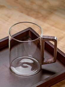 1pc Heat-Resistant Glass Coffee Cup With Wooden Handle, Transparent Glass Drinking Cup Suitable For Tea, Milk, Bubble Tea, Water, Latte, Espresso, Matcha, Juice, Cappuccino, Ideal For Home, Cafe, Kitchen, Valentine's Day Gift, Teacher's Gift, Birthday Gift - Multicolor - View 2