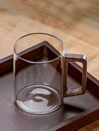 1pc Heat-Resistant Glass Coffee Cup With Wooden Handle, Transparent Glass Drinking Cup Suitable For Tea, Milk, Bubble Tea, Water, Latte, Espresso, Matcha, Juice, Cappuccino, Ideal For Home, Cafe, Kitchen, Valentine's Day Gift, Teacher's Gift, Birthday Gift