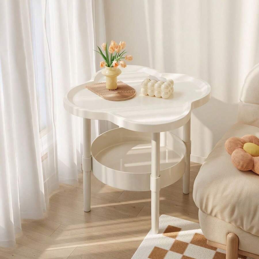 1pc Dual-Layer Sturdy Plastic Side Table, Modern Minimalist Solid Color Cloud-Shaped With Anti-Slip Edge, Storage Nightstand/Coffee Table Suitable For Living Room Bedroom Sofa - Multicolor - View 1