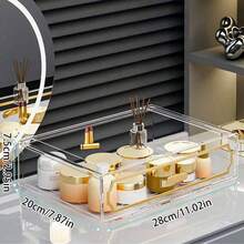1pc 11-Inch Stackable Clear Acrylic Drawer Organizer Box, Jewelry Storage Box, Transparent Makeup Organizer With Handle, Multipurpose Storage Container For Bedroom, Cosmetic Cabinet, Art Piece Storage And Transport - Multicolor - View 3