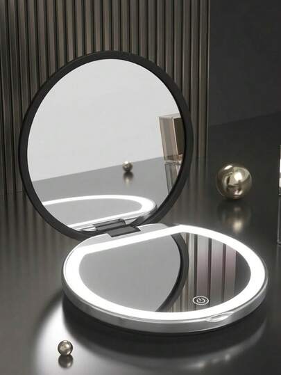 LED化妆镜，带灯化妆镜，便携式迷你梳妆镜，USB充电LED灯旅行便携化妆镜，带灯口袋镜，可调光放大折叠镜，触摸屏亮度可调，多功能桌面化妆镜，适用于学生宿舍、旅行、化妆、办公室、卧室，情人节/母亲节送给女性的最佳礼物