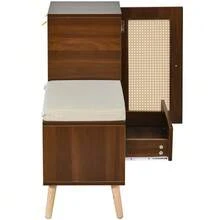 Scarpiera, panca da ingresso in rattan con vano portascarpe e cuscino di seduta – Panca da ingresso multifunzionale con cassetti e scomparti aperti, un' - Noce - Visualizzare 10