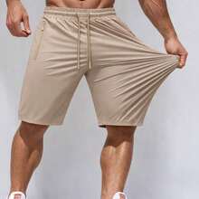 Men's Bermuda Shorts With Zipper, Gym, Sports, Beach, Breathable & Lightweight Polyamide - Beige - View 6